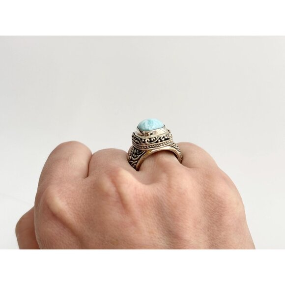 Larimar Southwest Filigree Semi-Precious 925 Sterling Silver Vintage Ring - sz 6 - Picture 10 of 10